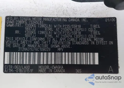 2006 Lexus Rx 330 z USA, uszkodzony, nr VIN 2T2HA31U76C108029